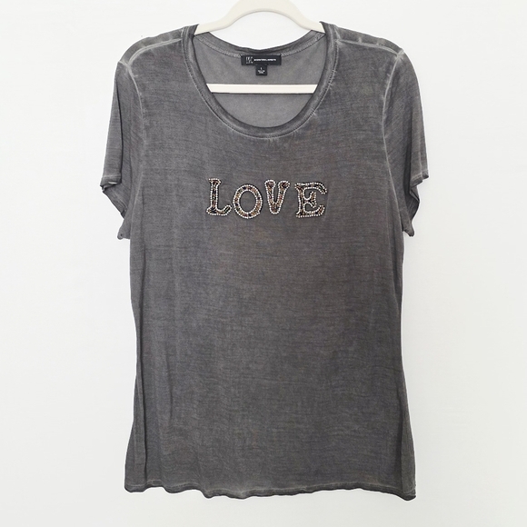 INC International Concepts Tops - International Concepts Embellished Love Letters Short Sleeves Tee Women's Size L
